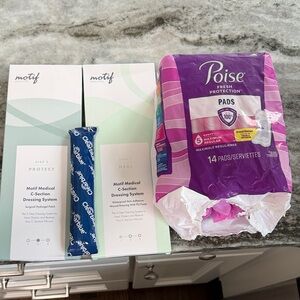 Motif medical C section system - clear blue pregnancy test - pads